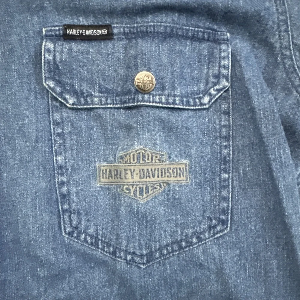 Vintage Y2K Harley Davidson Denim Long Sleeve Shirt Men's Sz‎ M Biker Snap Up
